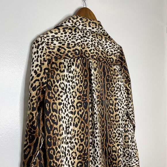 Betsey Johnson Cheetah Print Brown Silky Shirt Blouse Size Small Women’s - Picture 12 of 13